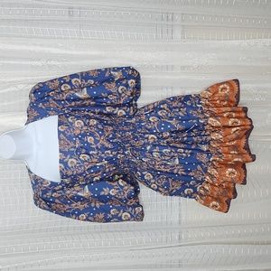 Boho House of Harlow 1960 Backless Dress W/ Puff Sleeves & Ruffle Edge SzS